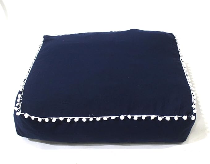 CRAFT KALA Meditation Floor Pillow Cover, Round Large Pillows Cover Seating for Adults, Bohemian Mandala Circle Cushions Cover for Outdoor Fireplace Yoga Living Room (Blue, 18" Square) - Bloomnest