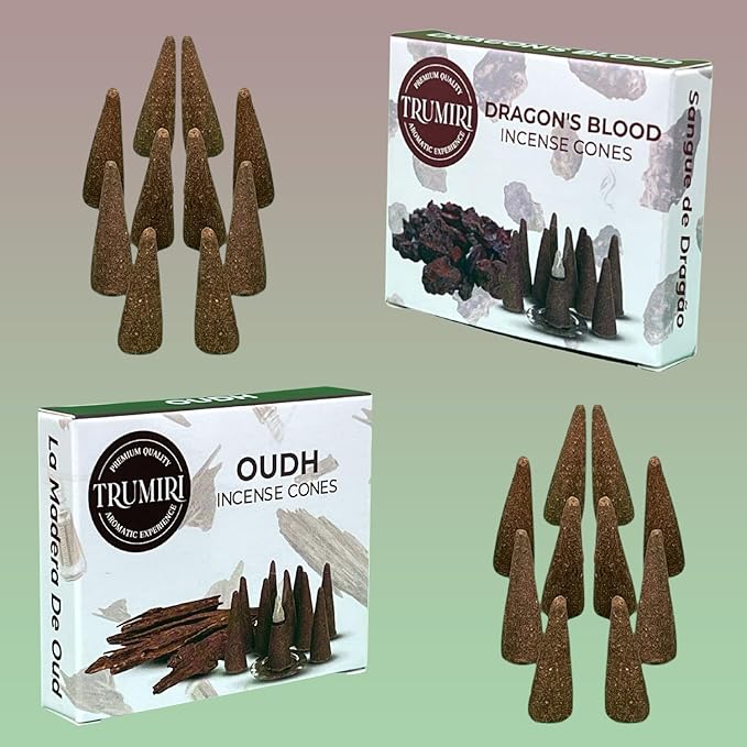 TRUMIRI Incense Cones - Combo Pack of 20 Cone Incense - 10 Dragons Blood + 10 Oud - Insence Cones - Incense Cones Scented - Cone Incense Scents - Insense Cones - Incent Cone TRUMIRI