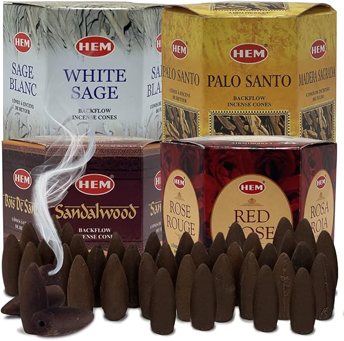 TRUMIRI Incense Cones - Variety Pack of 4 Fragrances (White Sage, Palo Santo, Sandalwood, Red Rose) - 160 Cones (4 Sets of 40) - Aromatic Incense for Waterfall and Mat Bundle TRUMIRI