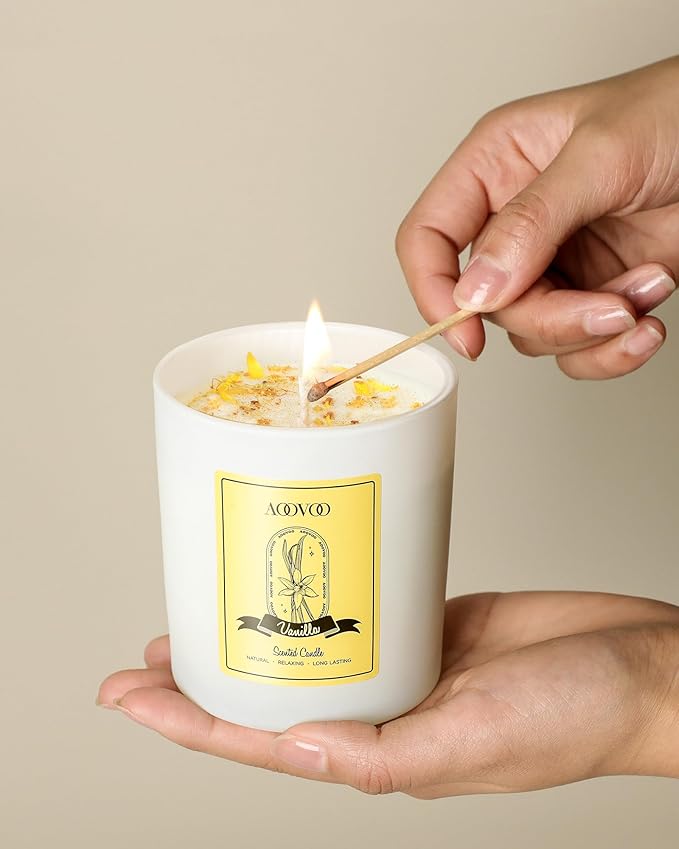 AOOVOO Vanilla Scented Candles for Women - Aromatherapy Candle with Crystals Inside, 10oz Soy Candles for Home Scented, Birthday Gifts Christmas Candle for Women Mom - Bloomnest