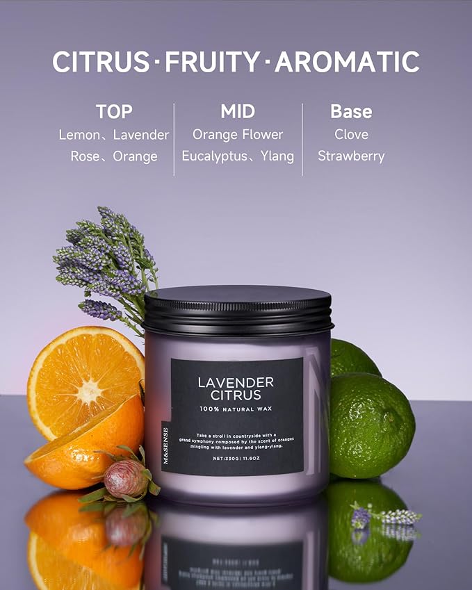 M&SENSE Soy Candles for Home Scented, 11.6oz Lavender Citrus Scent Aromatherapy 70H Burn Time, Stress Relief Gifts for Mom Girlfriend Teacher, Medium Jar Candle for Spa, Bath, Yoga - Bloomnest