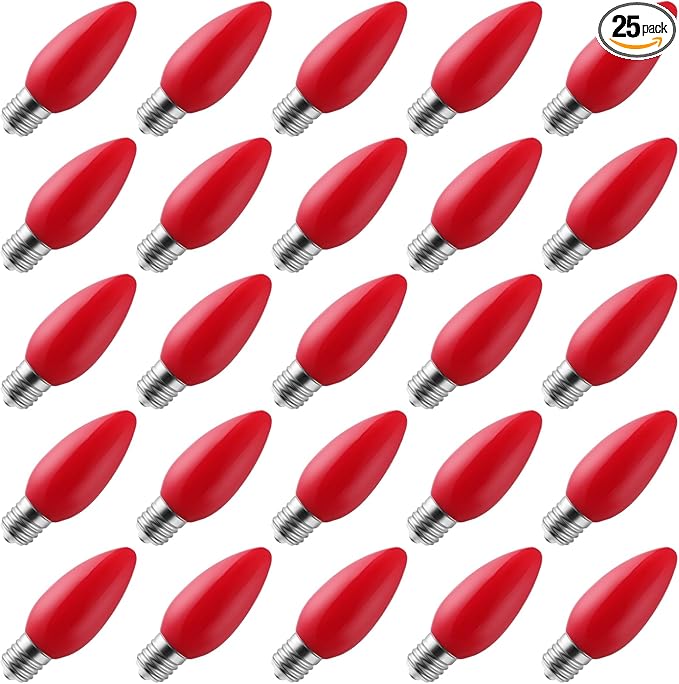 25-Pack Ceramic C9 Christmas Light Bulbs, Red LED Light Bulbs Holiday Decoration, Christmas Decor for Indoor & Outdoor Use, E17/C9 Intermediate Base (Red Smooth) - Bloomnest