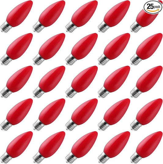 25-Pack Ceramic C9 Christmas Light Bulbs, Red LED Light Bulbs Holiday Decoration, Christmas Decor for Indoor & Outdoor Use, E17/C9 Intermediate Base (Red Smooth) - Bloomnest