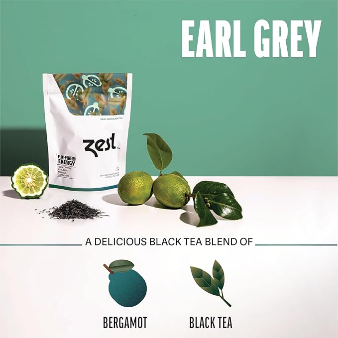 Zest High Caffeine Black Tea Bags – Earl Grey Energy Tea with Natural Bergamot – 150mg Caffeine per Cup – Focus & Morning Breakfast Tea for Energy – Caffeinated Coffee Substitute – 20Ct Pack - Bloomnest