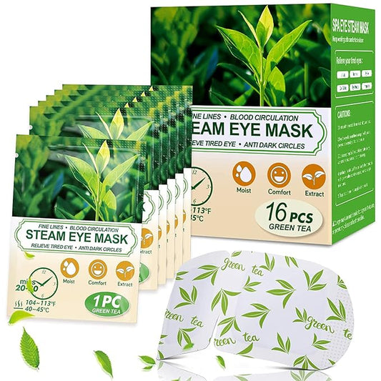 16 Packs Steam Eye Masks for Dry Eyes, Green Tea Warm Eye Mask, Relief Eye Fatigue & Puffy Eyes, Moist Heating Compress for Eyes, Self Heated Eye Mask, Disposable Travel Essentials & Relaxation Sets - Bloomnest