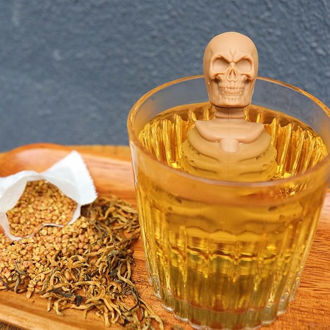 2 Skull Tea Infusers for Loose Tea, Food Grade Silicone Hot Tea Strainers for More Enjoyable Tea Times with Friends and Family(Black and Brown)