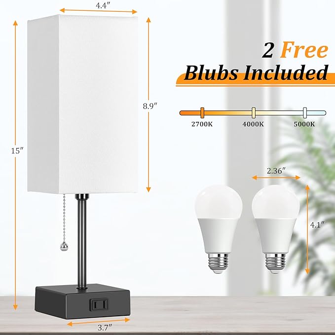 Dott Arts Table Lamp for Bedroom Set of 2,Minimalist Bedside Lamps with AC Outlets，Night Light 2700K 4000k 5000K Small Nightstand Lamps for Living Room Kids Room Office(Bulbs Included) - Bloomnest