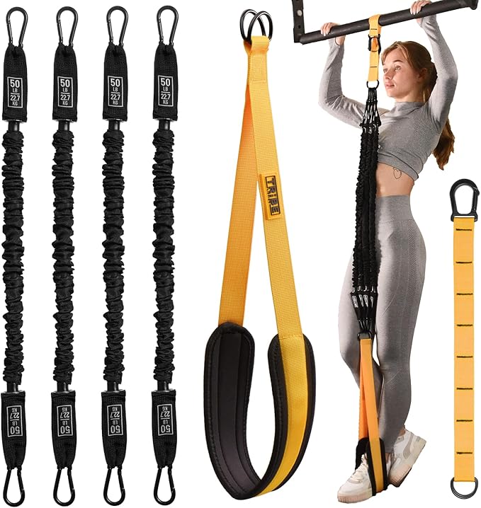 Pull Up Assistance Bands Set - 4 Heavy-Duty Pull Up Bands, Height Adjustable Strap & Comfortable Foot Strap - Stackable Pull Up Resistance Bands for Pull Ups - Bloomnest