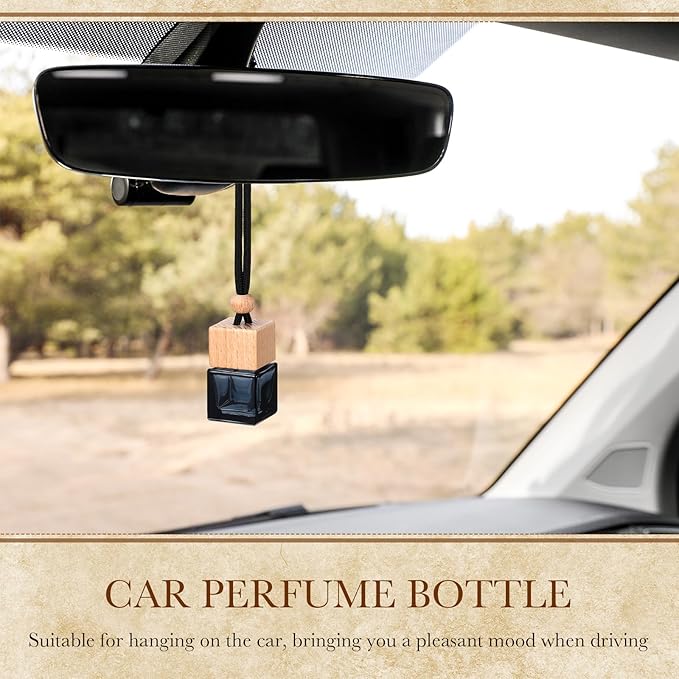 BBTO 50 Pcs Hanging Car Air Freshener Car Diffuser Bottles Empty Glass Perfume Bottle Freshener Diffuser Bottle Pendant for Essential Oil Fragrance Aromatherapy Bottle Ornament (Black,Cube) - Bloomnest