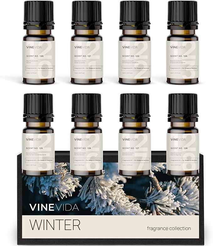 VINEVIDA [Set of 8] Winter Scents for Candle Making, Made in USA Candle Fragrance Oil, Soap Making Essential Oils, Diffuser Oil Scents - Bloomnest