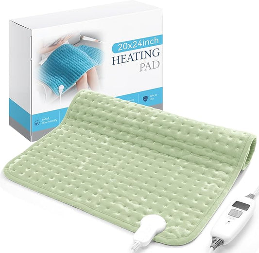 Electric Heating Pad for Back Pain Relief & Cramps - 6 Heat Settings,Auto Shut Off,Moist Heat Options,Portable Heated Pads for Neck/Shoulder Machine Washable for Men Women,Sage Green,20"x24" - Bloomnest
