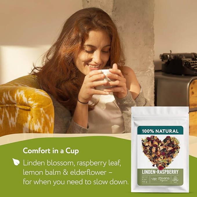 Linden & Raspberry Herbal Tea Loose Leaf – Fruity Tea with Raspberry Leaf & Fruit, Lemon Balm & Elderflower – No Caffeine – Naturally Calming Herbal Teas – 4oz. - Bloomnest