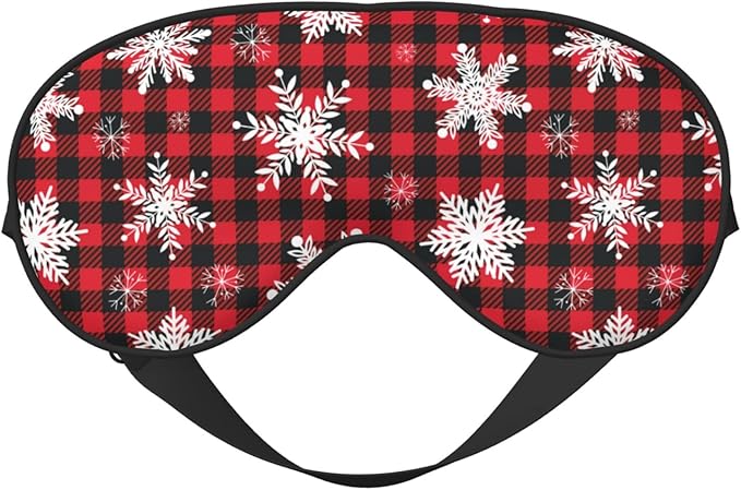 Christmas Sleeping Eye Mask Snowflakes on Buffalo Plaid Eye Mask for Sleeping Soft Comfort Eye Shade Blackout Eye Cover for Deep Rest Travel Nap Meditation - Bloomnest