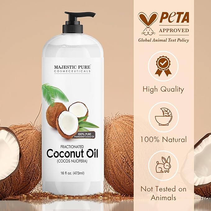 Majestic Pure Fractionated Coconut Oil - Relaxing Massage Oil, Liquid Carrier Oil for Diluting Essential Oils - Skin, Lip, Body & Hair Oil Moisturizer & Softener - 16 fl oz - Bloomnest
