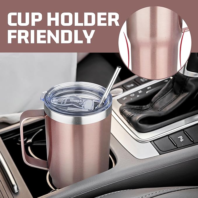 20oz Rose Gold Stainless Steel Insulated Tumbler with Handle, 4 Pack - Bloomnest