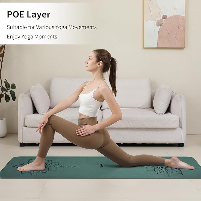 HAHE Yoga Mat Thick (8MM,1/3"), Eco-Friendly POE Non Slip Yoga Mat, High Rebound & Shock Absorption, Anti-Tear & Sweat-Resistant for Yoga, Fitness, Home, Workouts, Large Pilates Mats 72"x24" with Carrying Strap - Bloomnest