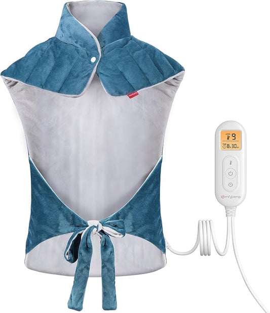 Comfytemp Weighted Heating Pad for Neck Shoulder Back Warmth, Birthday Christmas Gifts for Women Men Mom Dad, FSA Eligible Items Only List, Electric Large Heated Wrap for Elderly, 22"x33", Blue - Bloomnest