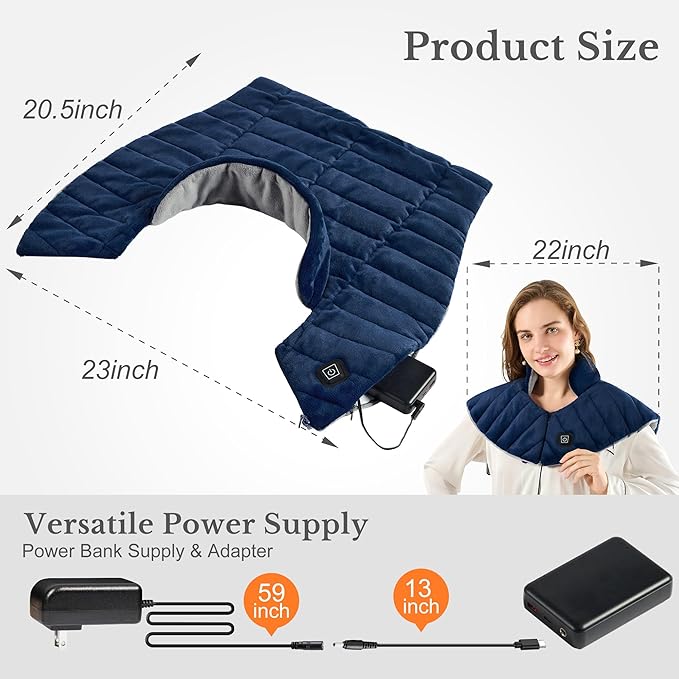 Portable Cordless Heating Pad for Neck, Shoulders & Back - Rechargeable Battery Operated Heating Pad with 3 Heat Settings, Birthday Gift for Women, Weighted Neck Warmer for Pain Relief (Midnight Blue) - Bloomnest