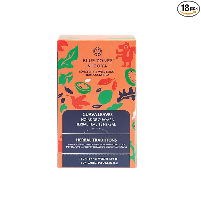 Blue Zones Nicoya - Guava Leaf Flavored Tea Bags - 100% Natural, and Refreshing - High Micronutrients - Gluten, Caffeine, Sugar-Free - Pack of 18 (1.59 oz/ 45 g) - Bloomnest