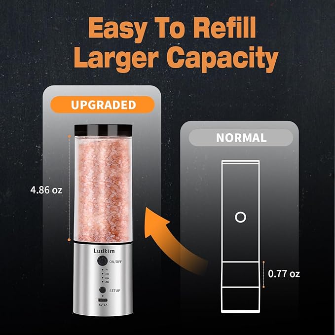 Stainless Steel Electric Pepper Grinder with Massive 240ML See-Through Hopper - USB-C Rechargeable, Adjustable 5-20s Timer, Powerful Ceramic Grinder for Salt, Peppercorns & Dry Spices (2025 Upgraded) - Bloomnest