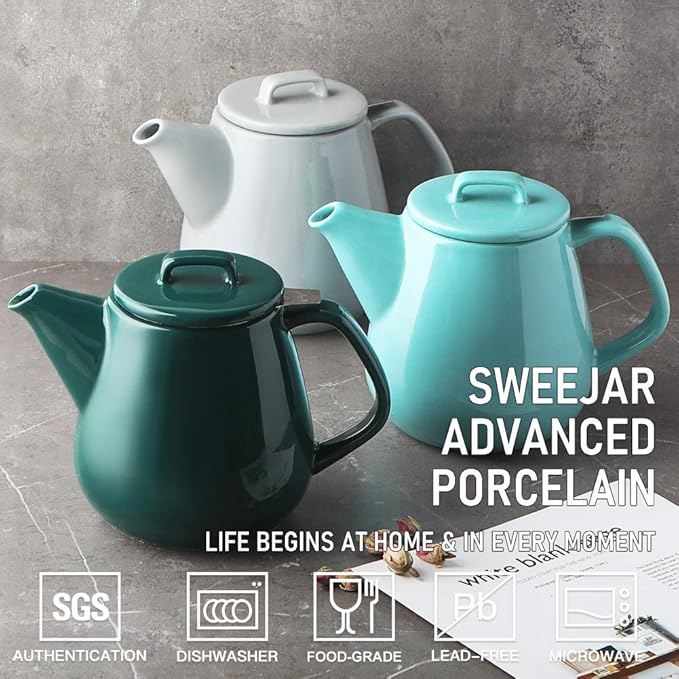 Sweejar 40oz Tea pot with Removable Stainless Steel Infuser,Dishwasher Safe Tea Pots for Loose Tea,Tea Pots with Infuser for Chrismas Women Gift (Gray) - Bloomnest