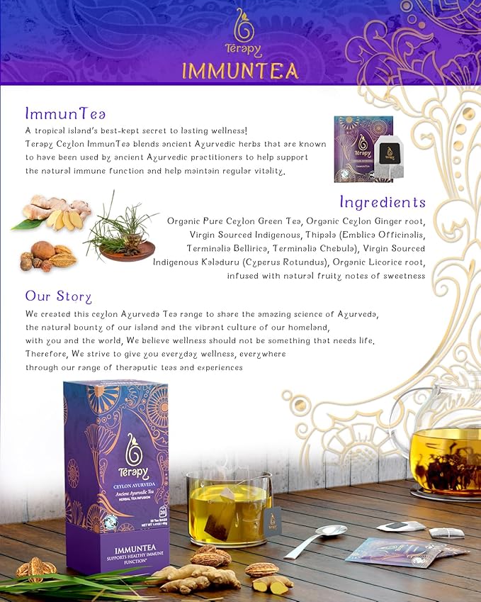 Térapy Ceylon ImmunTea Ayurvedic Tea | All Natural Herbal Ingredients | 20 Count Individually Wrapped Tea bags | Helps boost your immunity naturally - Bloomnest