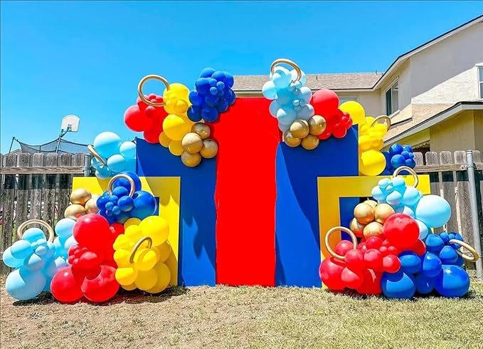 161Pcs Blue Yellow Red and Gold Balloon Garland Arch Kit - Cartoon Party Decorations with 4D Star Gold Long Balloons for Birthday Baby Shower Cartoon Carnival Circus theme Backdrop Decorations - Bloomnest