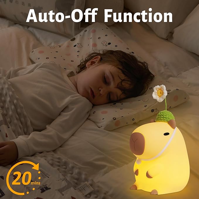 Attivolife Capybara Night Light for Kids, Cute Animal Soft Silicone LED Lamp with Dimmable and Timer, Portable Rechargeable Bedroom Bedside Table Decor, Birthday Christmas Gifts for Children Baby - Bloomnest