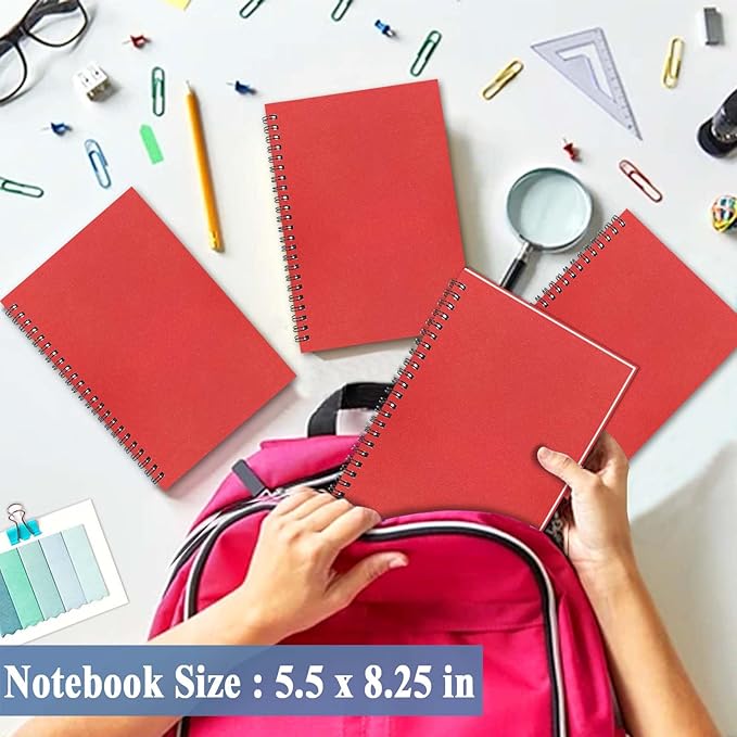 GINMLYDA 4Pack Small Spiral Notebook A5, 8.25x5.5” 120 Lined Pages Wide Ruled Spiral Journal Bulk Blank Kraft Cover Spiral Bound Notebook & Writing Pads for Home Office Meeting Work Note Taking - Bloomnest