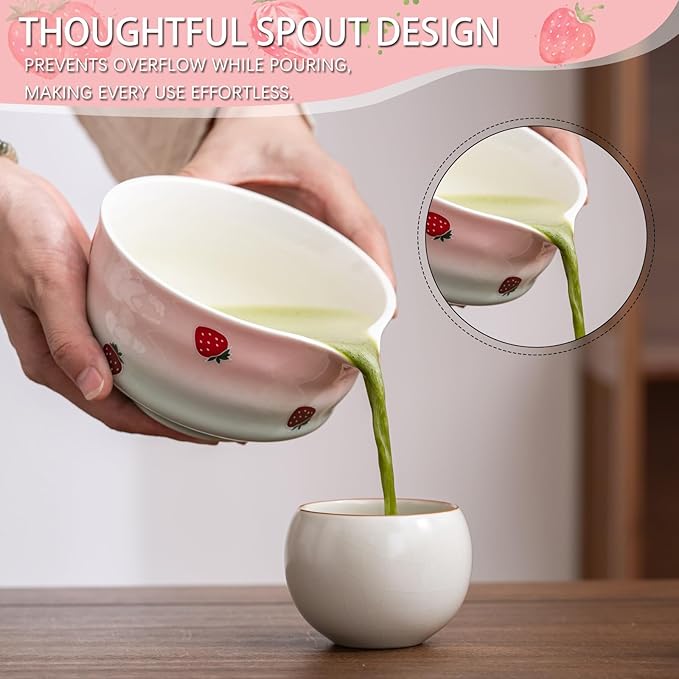 Matcha Whisk Set, Matcha Bowl with Spout, Matcha Whisk and Holder, Bamboo Matcha Scoop and Stainless Sifter,Ceramic Matcha Bowl(Pink Green) - Bloomnest