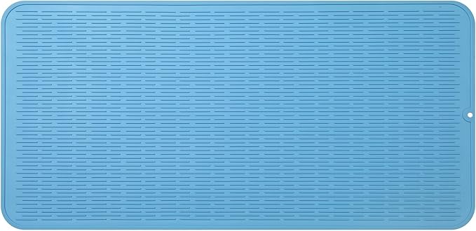 Silicone Dish Drying Mat for Multiple Usage,Easy clean,Eco-friendly,Heat-resistant Silicone Mat for Kitchen Counter or Sink,Refrigerator or Drawer Liner Light Blue 5XL 36inches x 18inches - Bloomnest