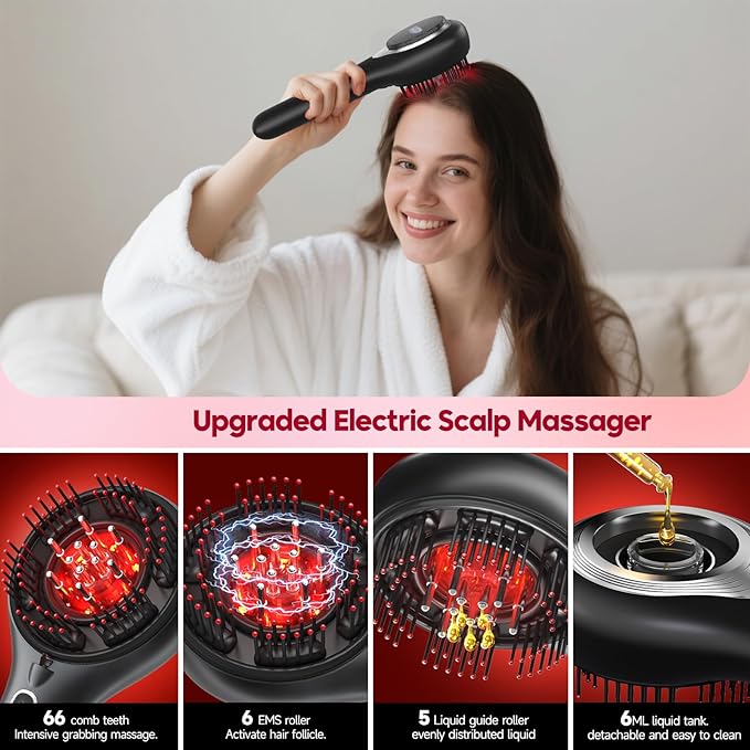 Morfone Upgrade 3 in 1 Electric Scalp Massager Brushes, Hair Oil Applicator, IPX7 Waterproof Scalp Massager Comb, Cordless & Portable Adjustable Modes for Men Women Morfone