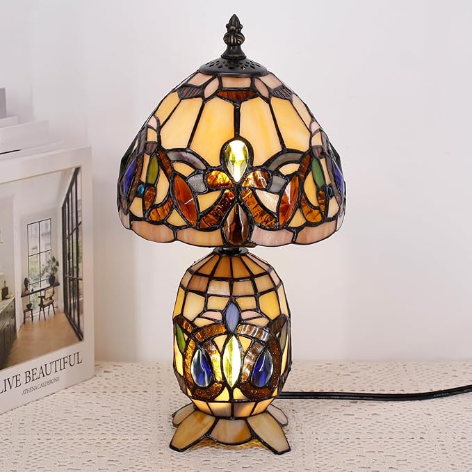Small Tiffany Lamp Stained Glass Table Lamp Mini Mother Daughter Vase Desk Accent Light for Bedroom Bedside Reading Home Antique Style Decor 8X14 Inches (Serenity Victorian) - Bloomnest