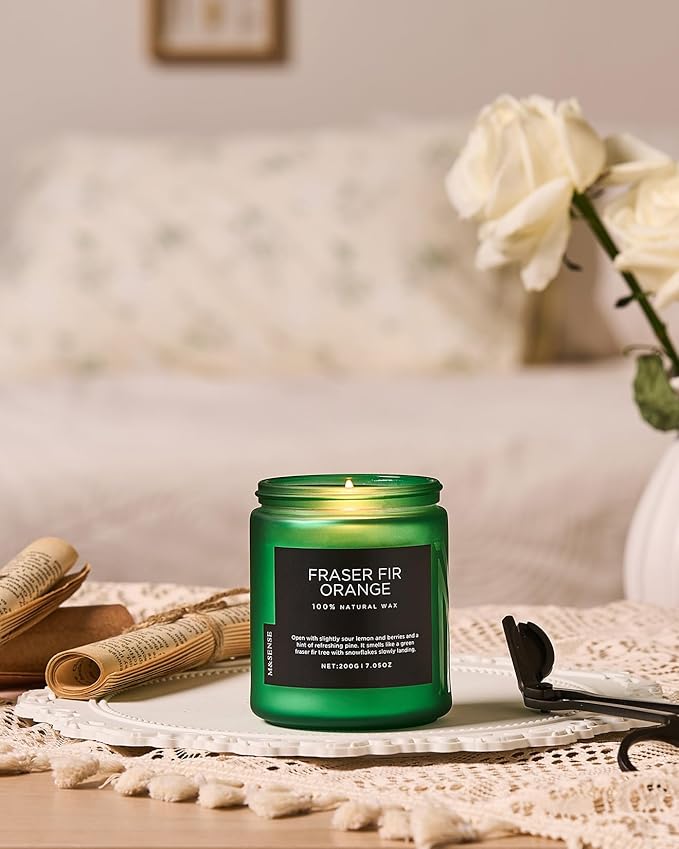 M&SENSE Fir & Orange Scented Natural Soy Wax Non Toxic Candle for Home, Cotton Wick Christmas Tree Scented 7.05oz Up to 50 Hours Holiday Aromatherapy Candle for Relaxation - Bloomnest