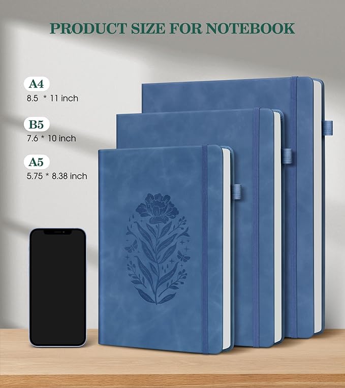 Lined Journal Notebook for Women, A5 Hardcover Leather Journals for Writing, 200 Pages Thick Travel Daily Journal, College Ruled Notebook for Work School, Note Taking,5.75'' X 8.38'' Darkblue - Bloomnest