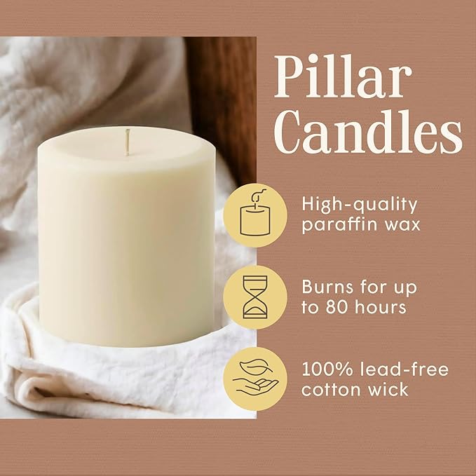 Mister Candle Dripless Vanilla Scented Ivory Pillar Candle Hand Made Vanilla Pillar Candles with Essential Oils for Home Decor, Premium Wax, 80 Hr Burn Time (4x4 inch) - Bloomnest