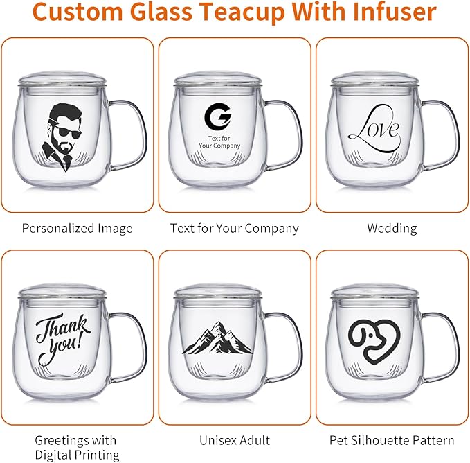 OEM Custom Personalized Gifts Glass Tea Cup with Infuser and Lid,Customized Large Borosilicate Teacup, Clear Mug for Loose Leaf Blooming Tea Maker Gift for Friend, Family - Bloomnest