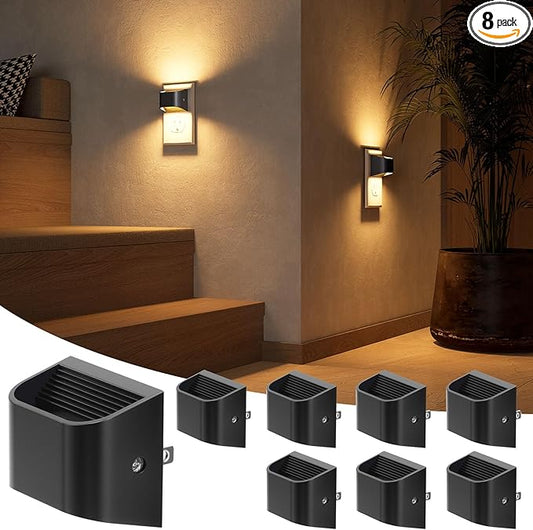NIORSUN Night Lights Plug Into Wall, Auto Brightness Sensor Night Light, 3000K Warm White, Ultra-Slim Wall Light for Hallway Bathroom Bedroom Stairs, Black, 8 Pack - Bloomnest