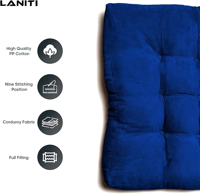 LANITI 24” Inch Extra Large Floor Cushions Tufted Floor Pillow for Adults Square Meditation Ultimate Comfort Oversized Pillows for Floor Cushion (Navy)