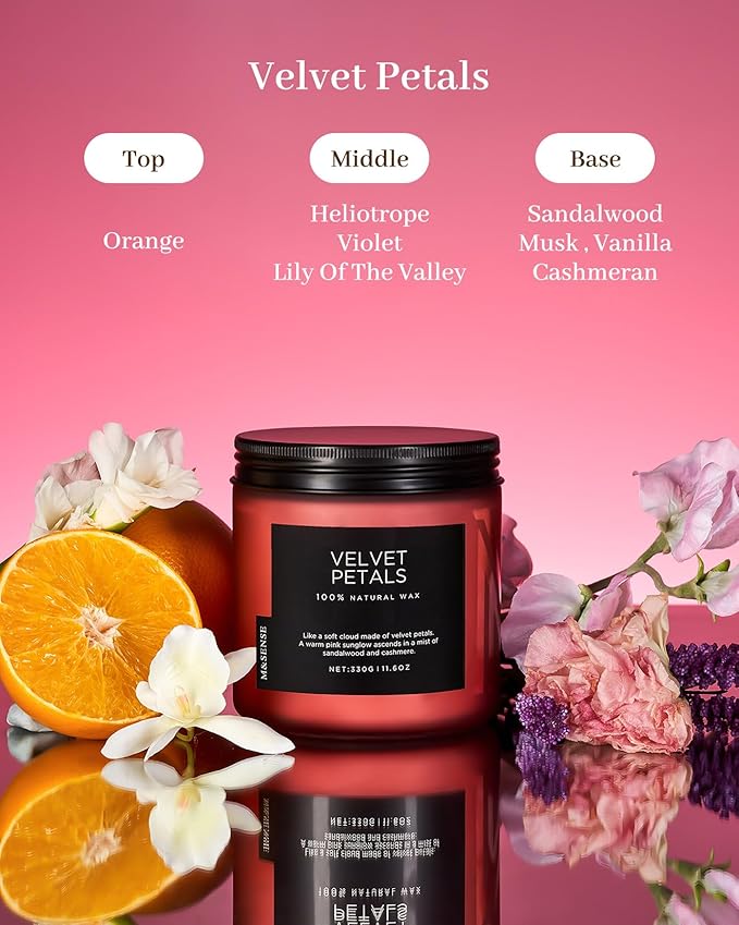 M&SENSE Sandalwood Floral Soy Candles for Home Scented, Organic Natural Soy Wax 11.6oz 70 Hour Long Lasting, Luxury Floral Scented Candle Gifts for Women - Bloomnest