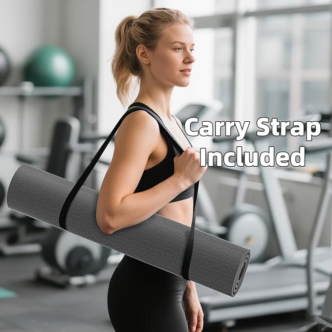 ILILI Yoga Mat, 72x25×0.3 Inch, Non-Slip, TPE Exercise Mat, Tear-Resistant, Fitness Yoga Mat with Carrying Strap, Ideal for Yoga, Pilates, Home Workouts, Stretching & All Fitness Routines