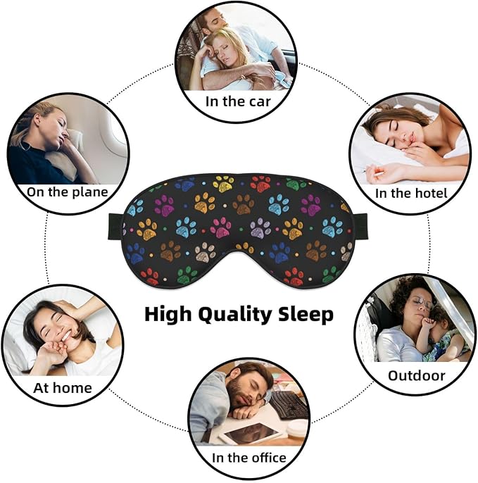 Sleep Eye Mask Colorful Paw Print Sleep Mask for Women Men Comfortable Eye Mask with Adjustable Strap Soft Eye Cover Blindfold for Travel Yoga Nap Shift Work - Bloomnest