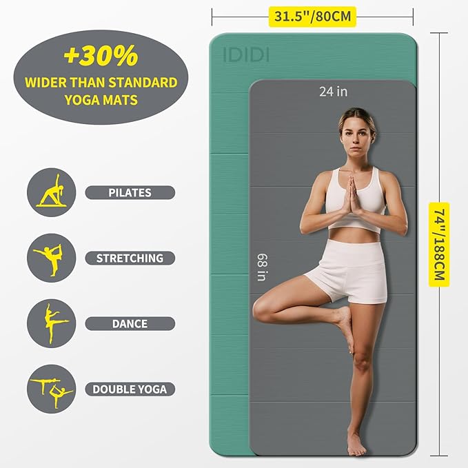 8mm Extra Thick & Large Foldable Yoga & Fitness Mat(74" x 31.5" x 0.32"), Double-Sided Non Slip & Lightweight Pilates Mat, Thick Wide Exercise Mats for Woman Man Kids, Portable Workout Mats for Travel, Studio or Home Use - Bloomnest