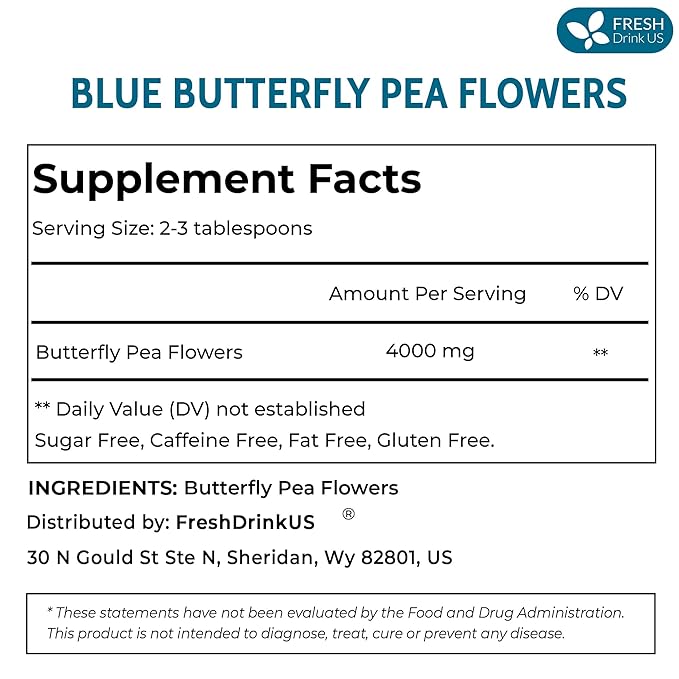 FreshDrinkUS, Premium 8oz Blue Butterfly Pea Flowers Dried – Premium Whole Flower Herbal Tea – Vibrant Blue Natural Color – Caffeine-Free Loose Flower Tea. Vegan - Bloomnest