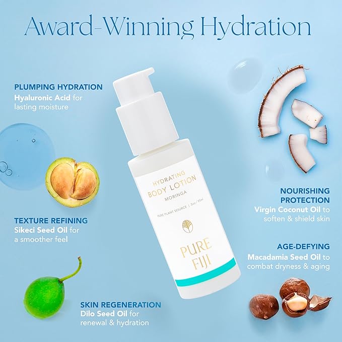 PURE FIJI Hydrating Body Lotion Travel Size, Moringa (3oz/90ml)
