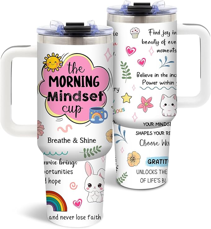 DUUV Inspirational Gifts for Women Men Friends Sister, Birthday Gifts for Motivation, Positive Affirmations Mug for Christmas, Mental Health Self Love Morning-Mindset Cup Tumbler 40 Oz, 1PCS - Bloomnest