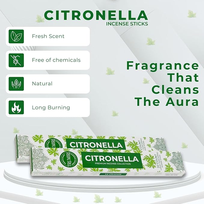 Citronella Incense Sticks for Outdoor Camping - Total 40 Insence-Sticks - Dual Pack of 20 Insense - Inciensos - Inscents - Natural Non Toxic Ingredients - Incents - Incence - Inscense TRUMIRI