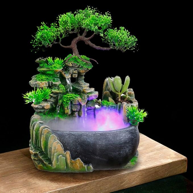 Atomizing Rockery Water Fountain Desktop Chinese Fengshui LED Lamp Waterfall Office Decoration and Crafts Decorative