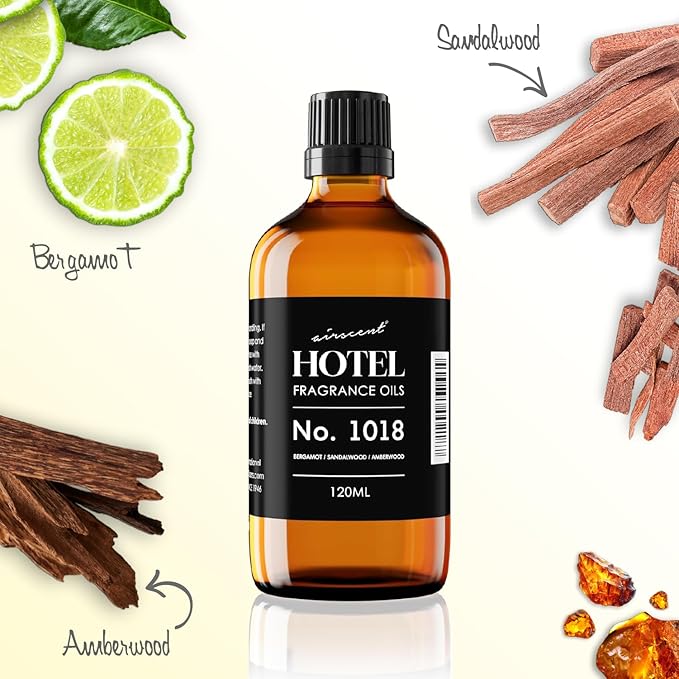 AirScent Hotel Diffuser Oil No. 1018 - Bergamot Sandalwood Amberwood - Hotel Scent Dupe - Premium Fragrance Oil for Ultrasonic and Waterless Diffusers and Crafting - 500 ml, 16.9 fl oz Glass Bottle