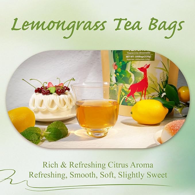 WT WEETEE Lemongrass Tea Bags, 100 Count Pure Lemon Grass Leaves Tea Bags, Natural Caffeine Free Herbal Tea - Bloomnest